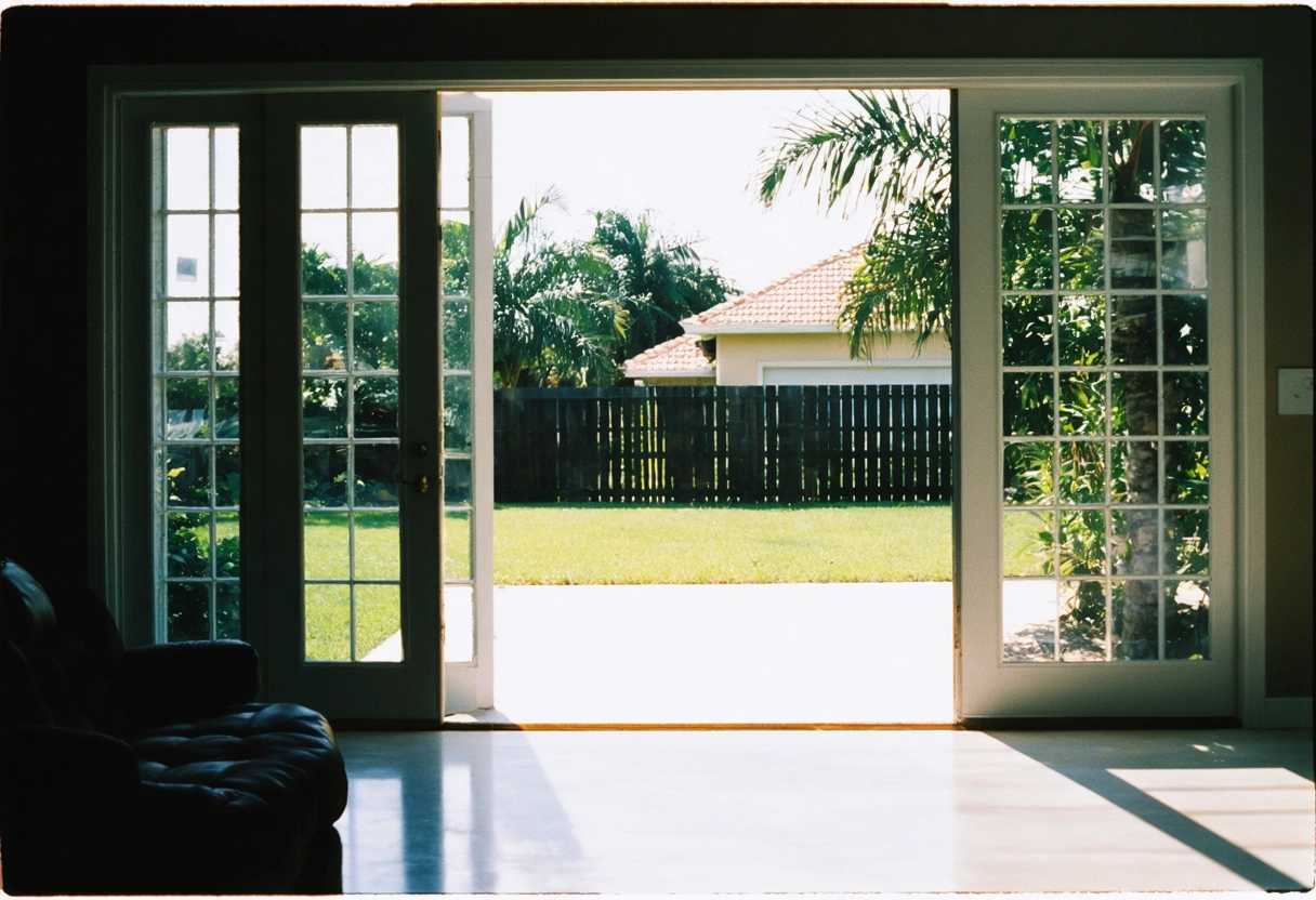 Modern aluminum front door with wood grain finish complementing a stylish home exterior