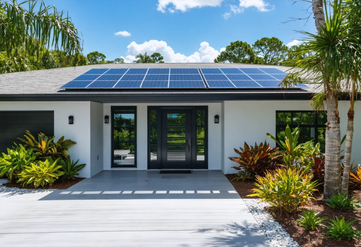 Home with a new aluminum front entryway and a real estate sign indicating increased property value