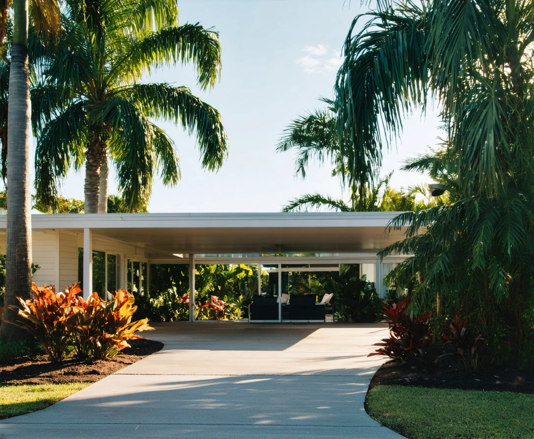 about-p1-2 Florida home with aluminum lanai enclosure surrounded by palm trees