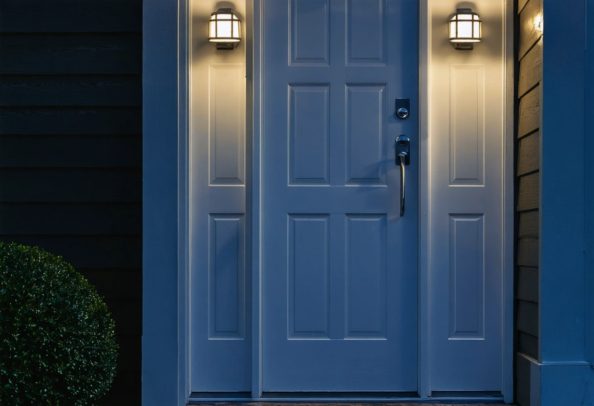 Aluminum entryway with reinforced glass panels enduring strong winds and flying debris during a storm