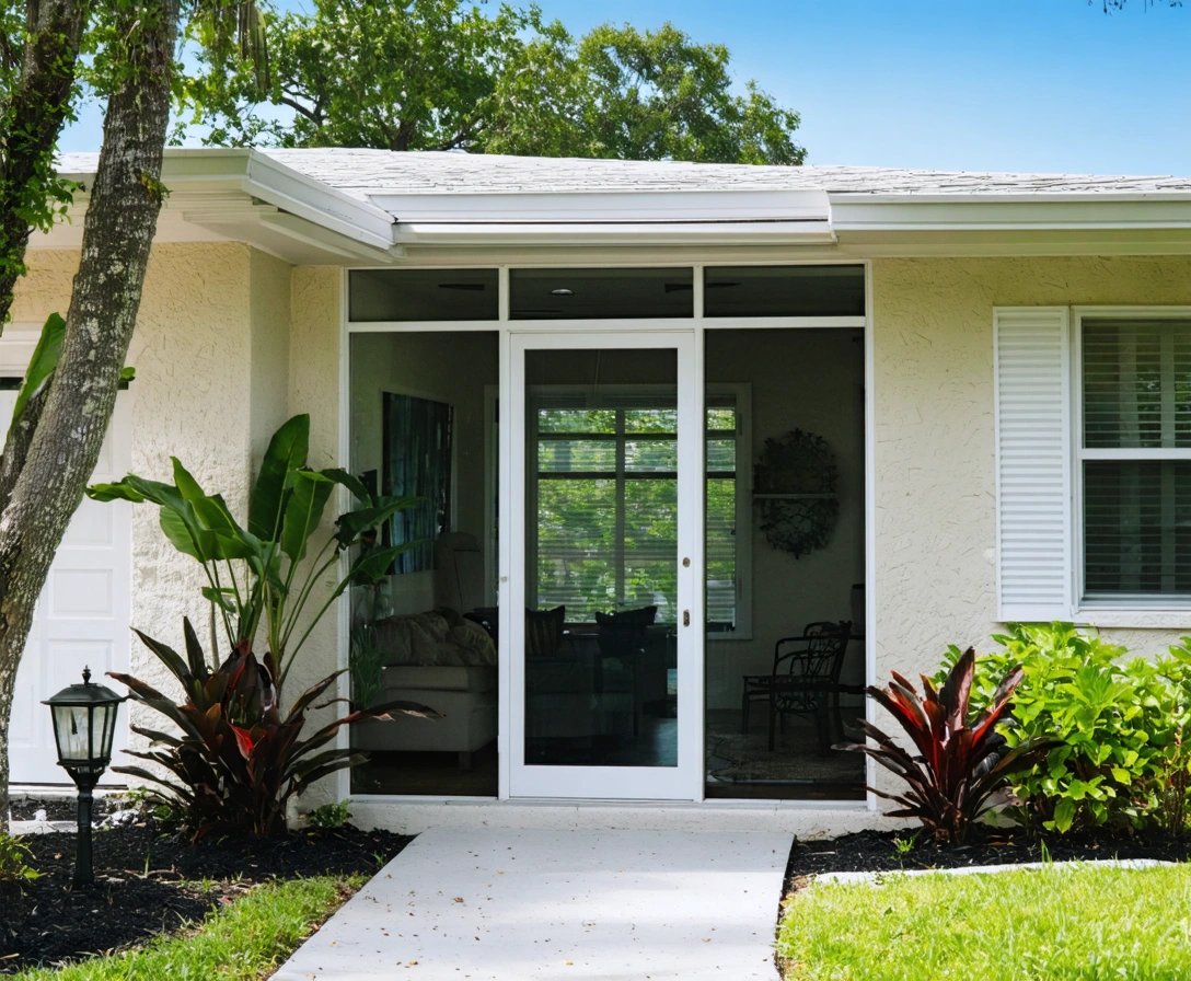 entryway-p-2 Small Florida home with aluminum front entryway and tropical landscaping