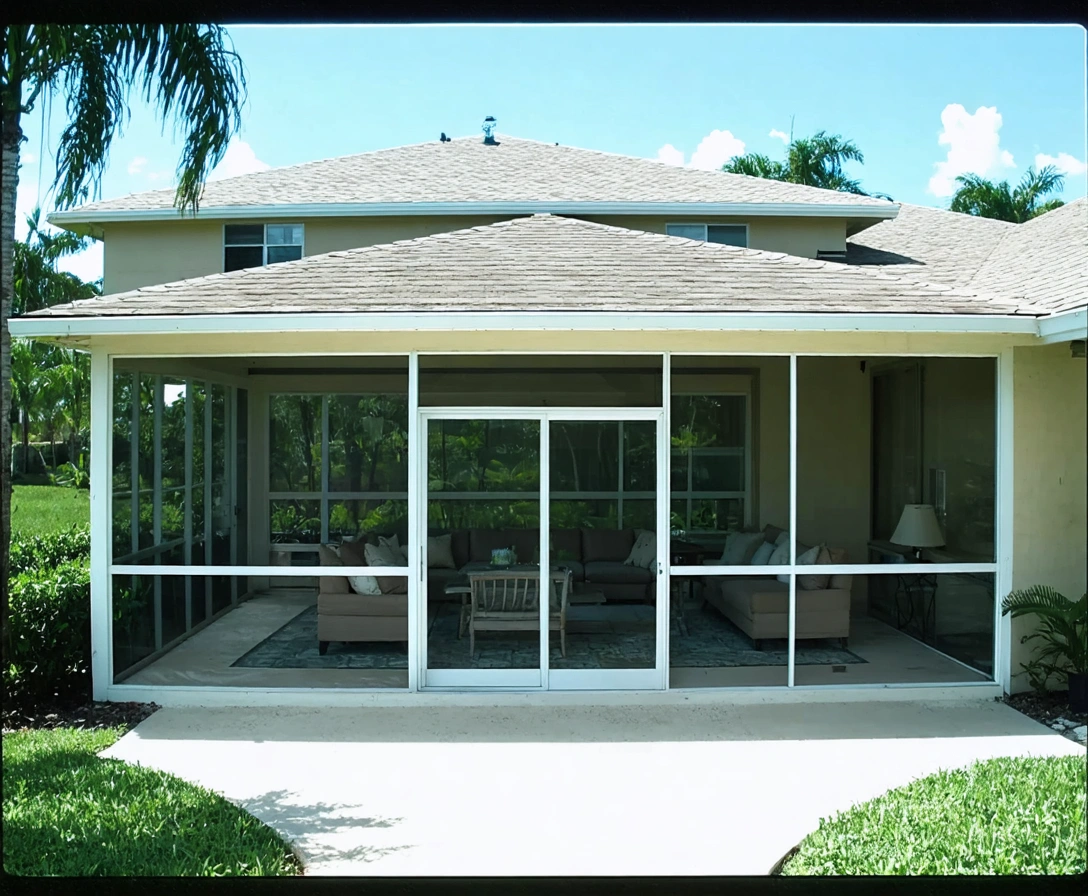 lanai-enclosure-p2a-2 Small Florida home with screened lanai enclosure and tropical landscaping