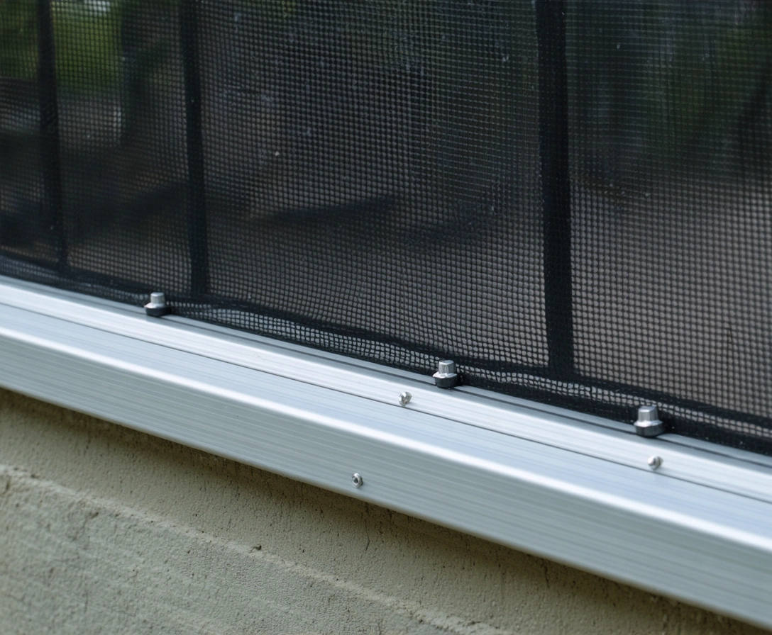 screw-changeouts-p-10 Close-up of aluminum framing with new stainless steel screws