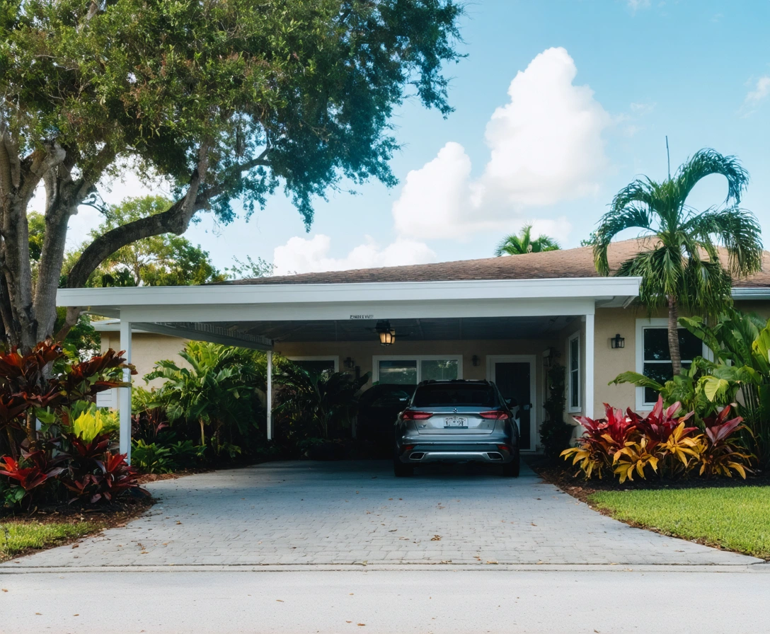 service-area-port-charlotte-p2a-3 Modern suburban home with aluminum car port and tropical landscaping