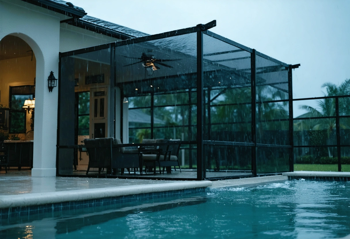 Hurricane-rated screen enclosure keeping Florida home dry during storm