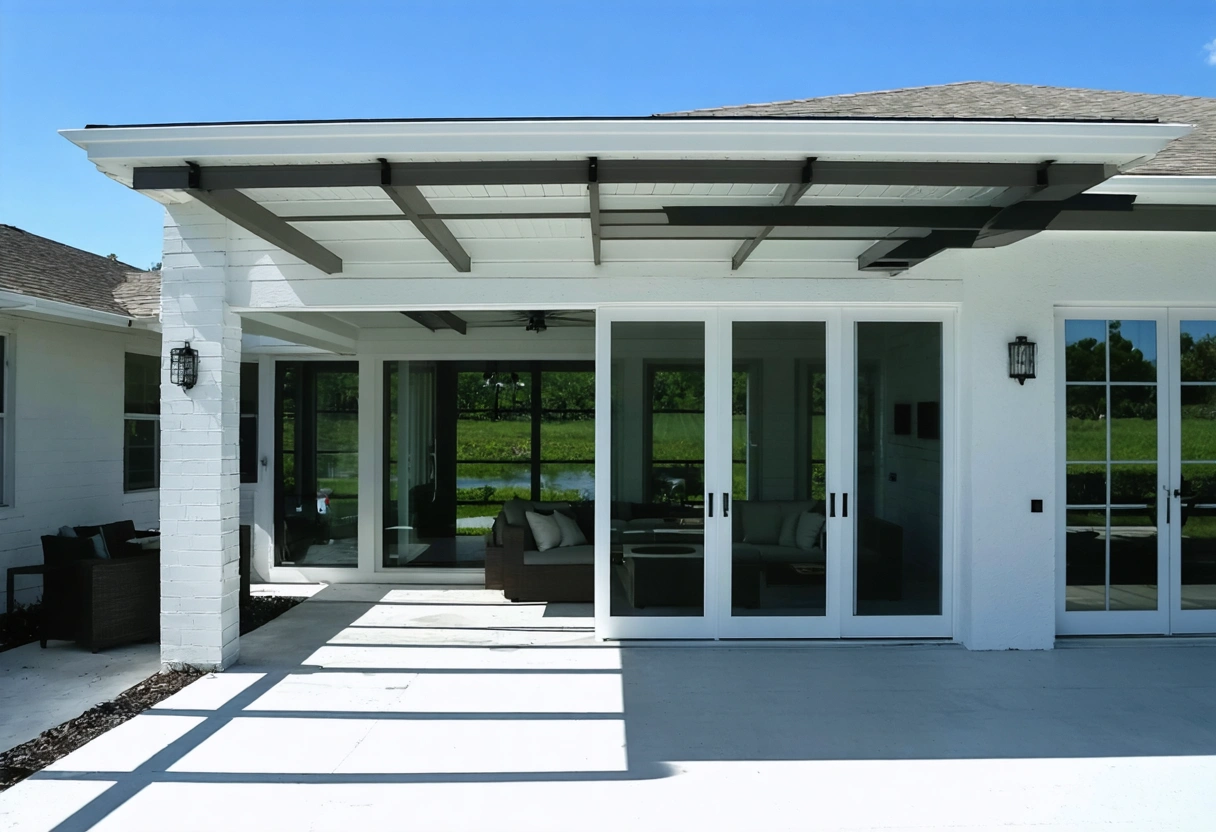 A North Port, FL home with an aluminum entry enclosure, showcasing its durability and design