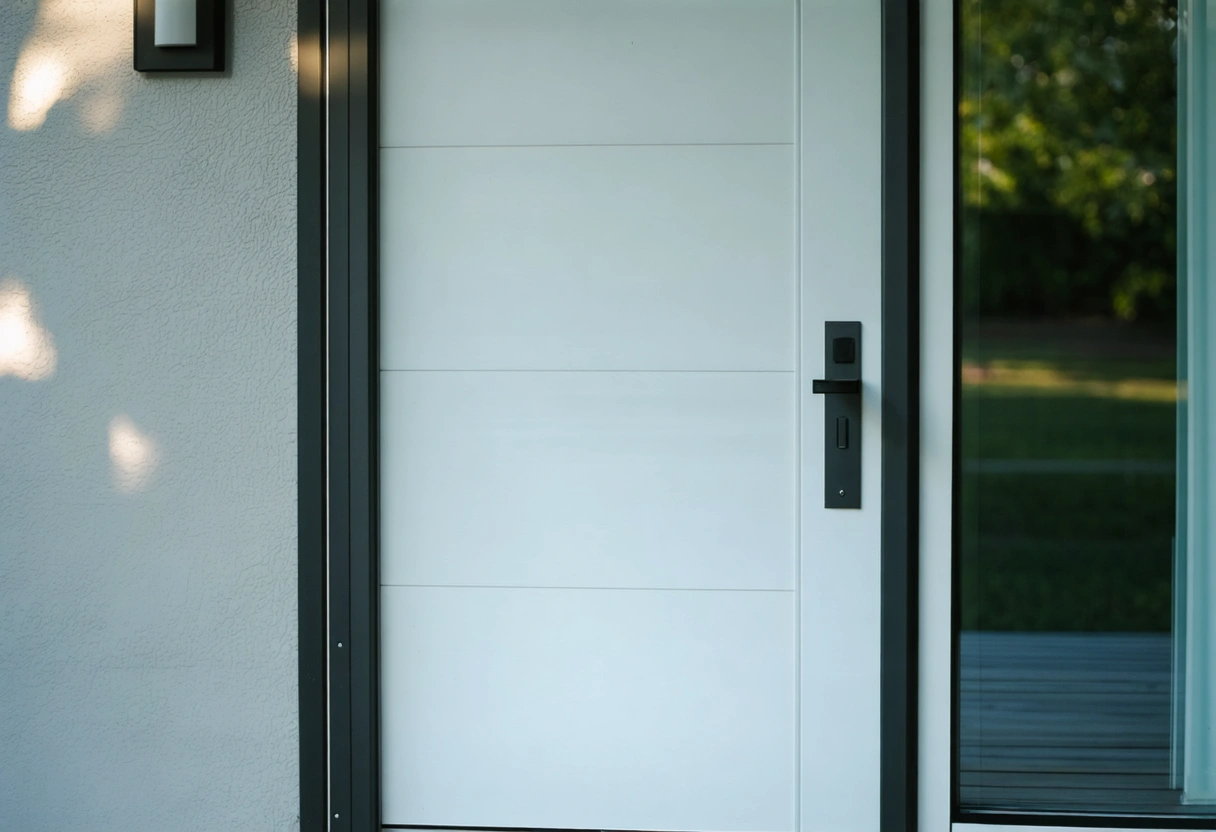 Close-up of a durable aluminum entry enclosure with a focus on its corrosion-resistant surface. The
