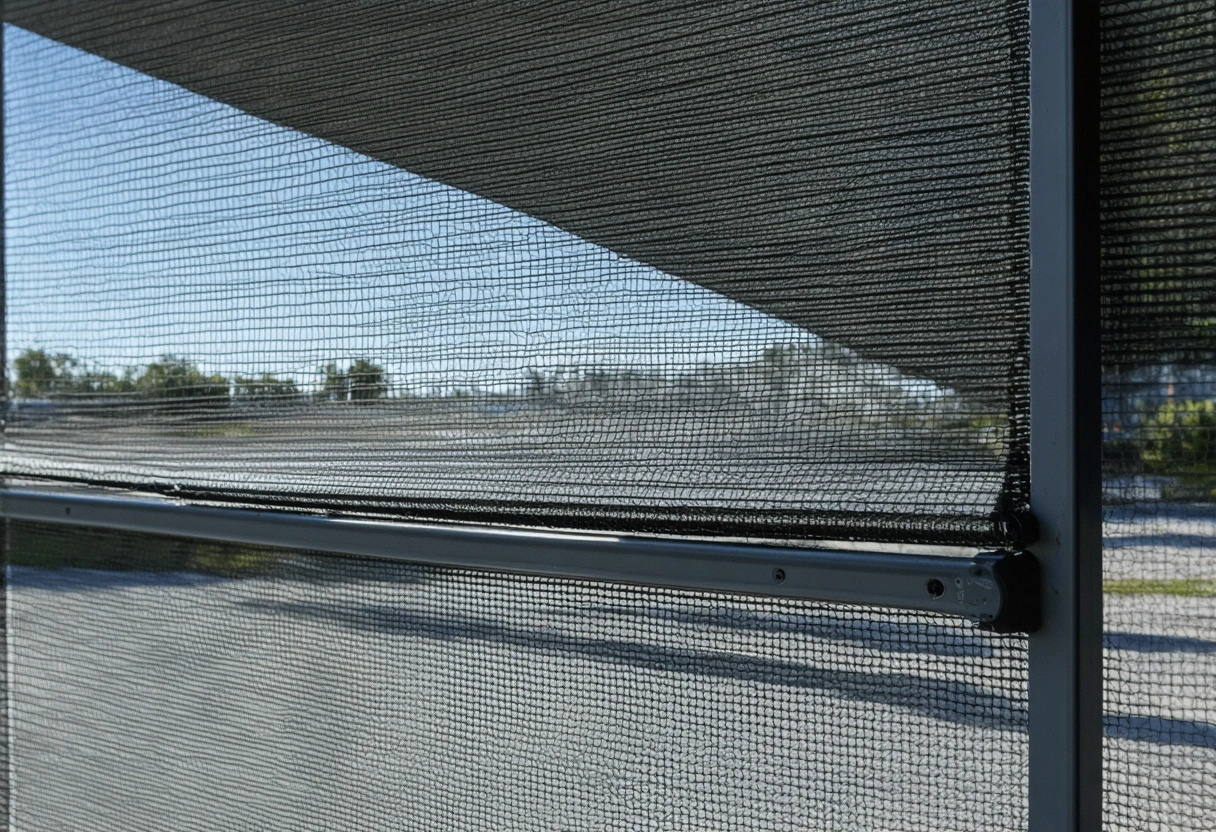 Installing UV-resistant mesh and aluminum frame on screen enclosure