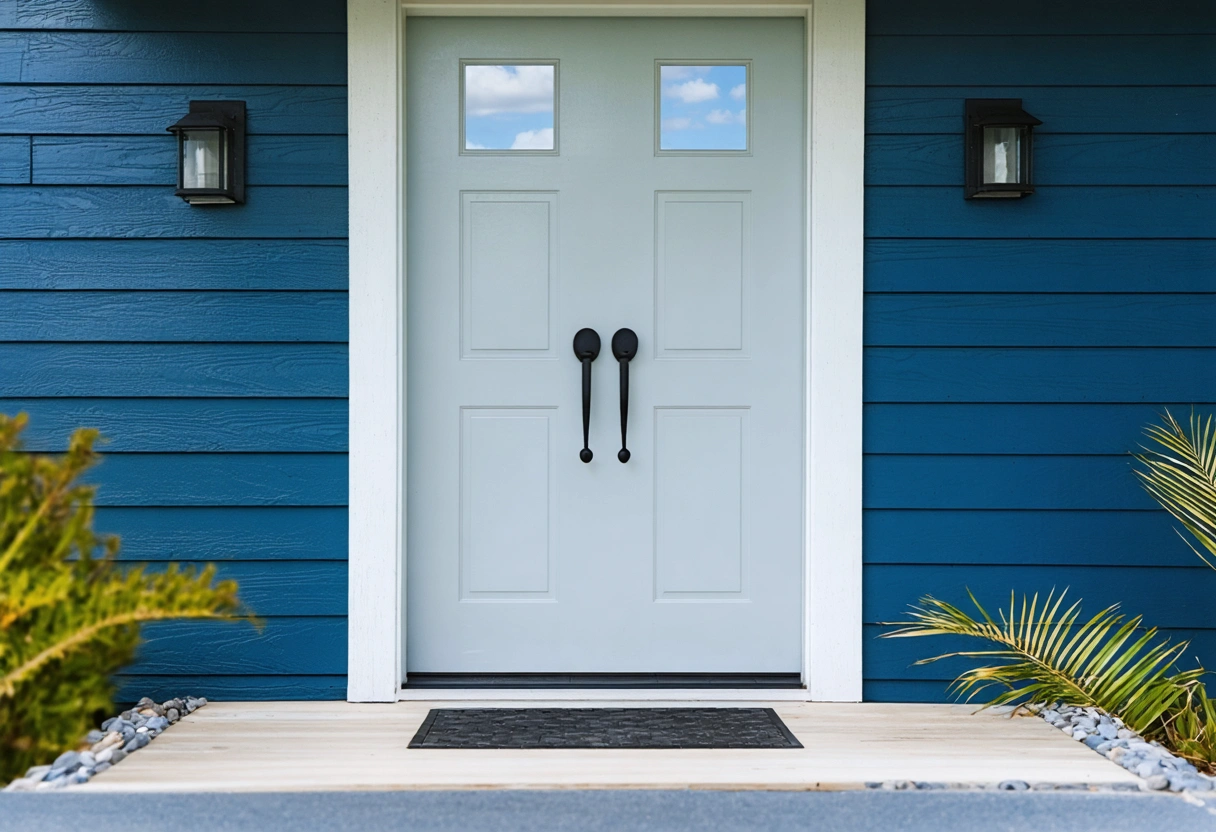 An aluminum front entryway in a coastal Port Charlotte home, showcasing its durability against harsh