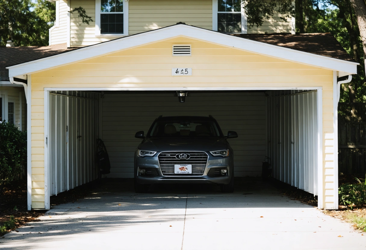A secure carport in Deep Creek, Florida, with a stylish design. The carport enhances the