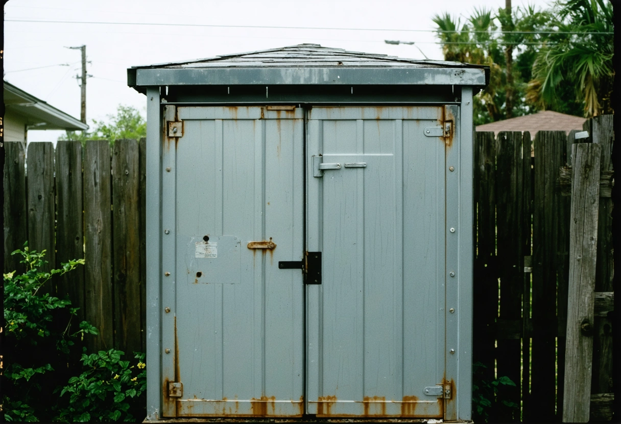 A stormy scene showing an aluminum enclosure with loose screws and corroded parts, highlighting potential