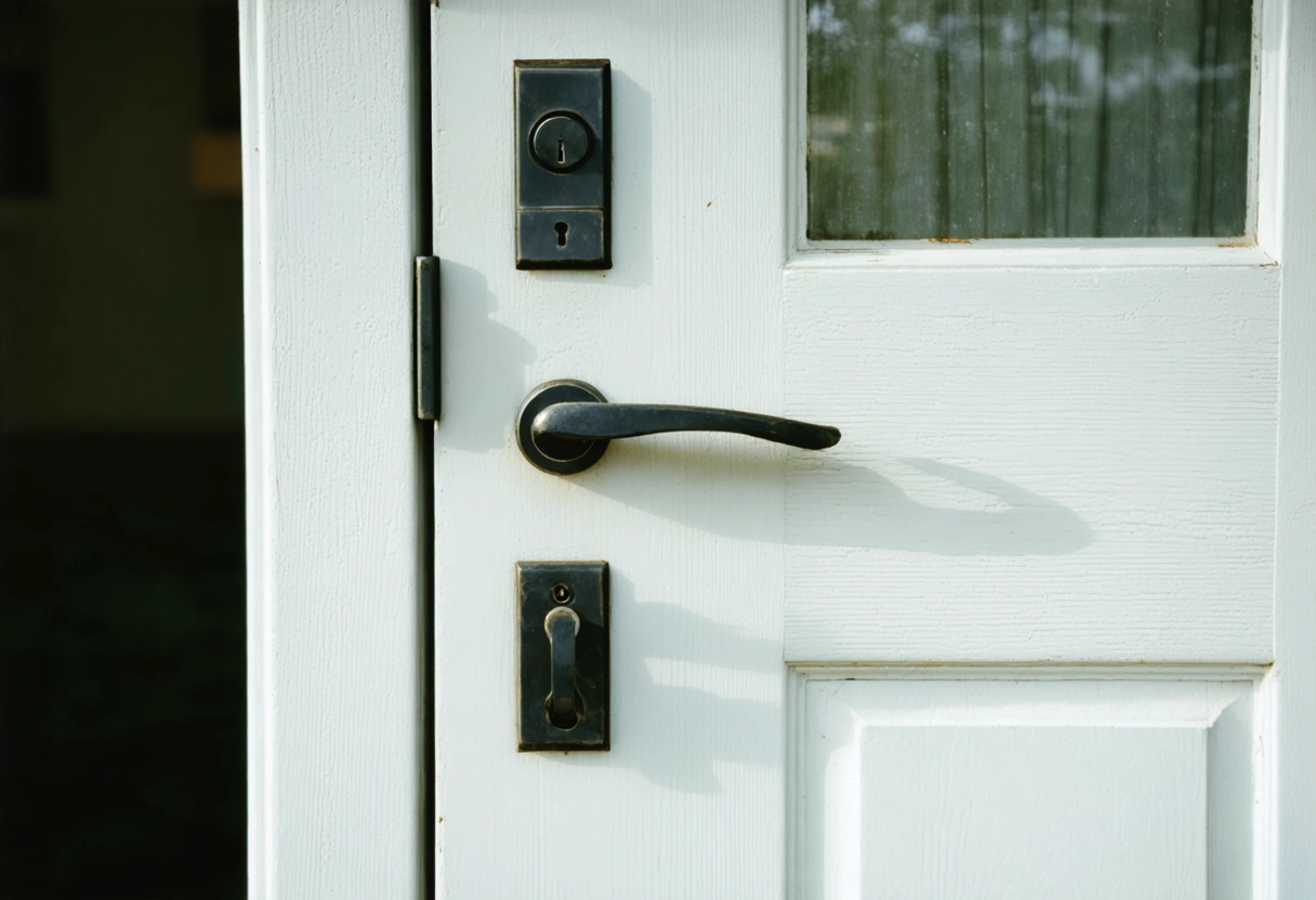 Close-up of an aluminum door with a multi-point locking system in a Boca Grande home.