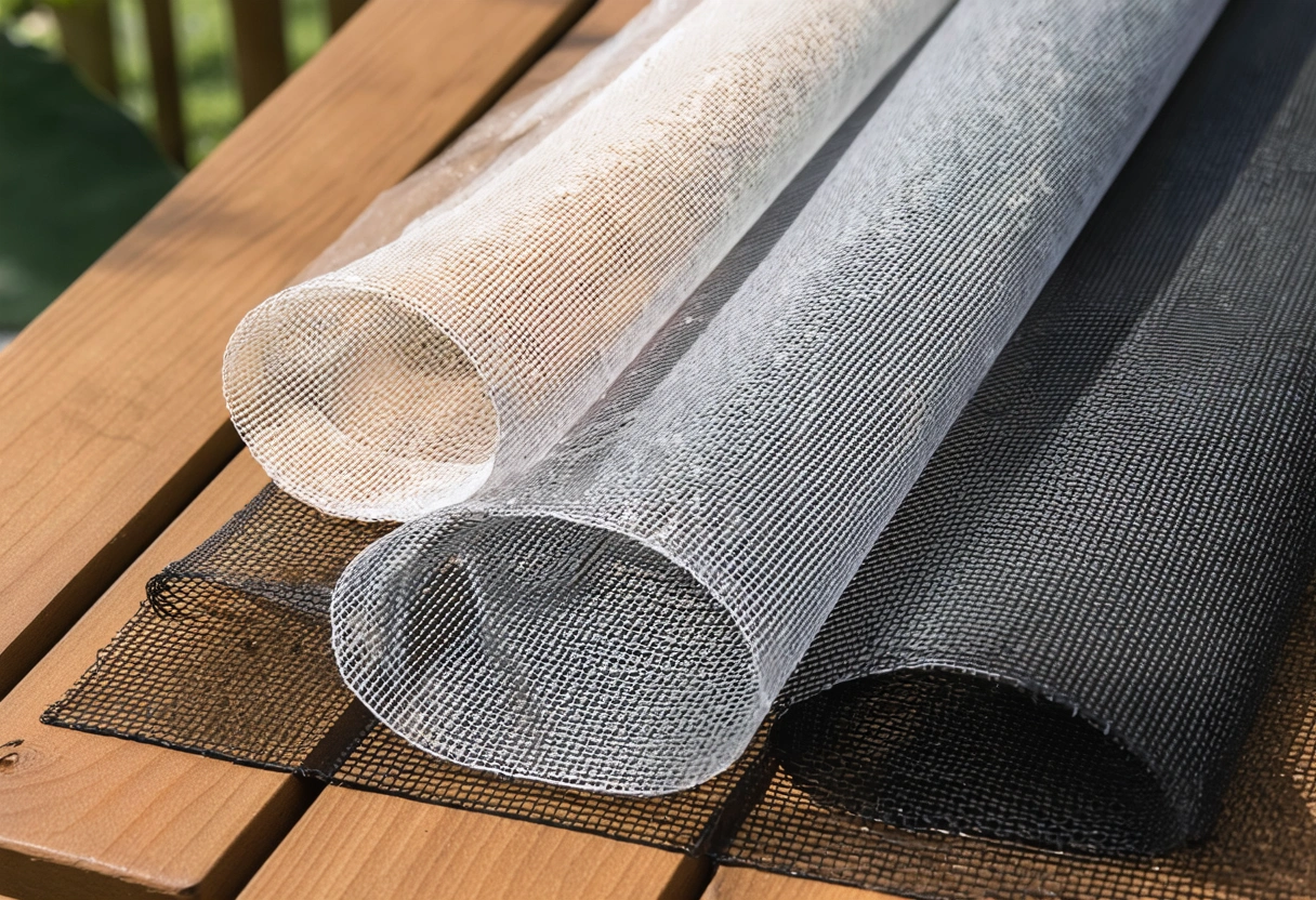Close-up of no-see-um and standard screen meshes on a patio table